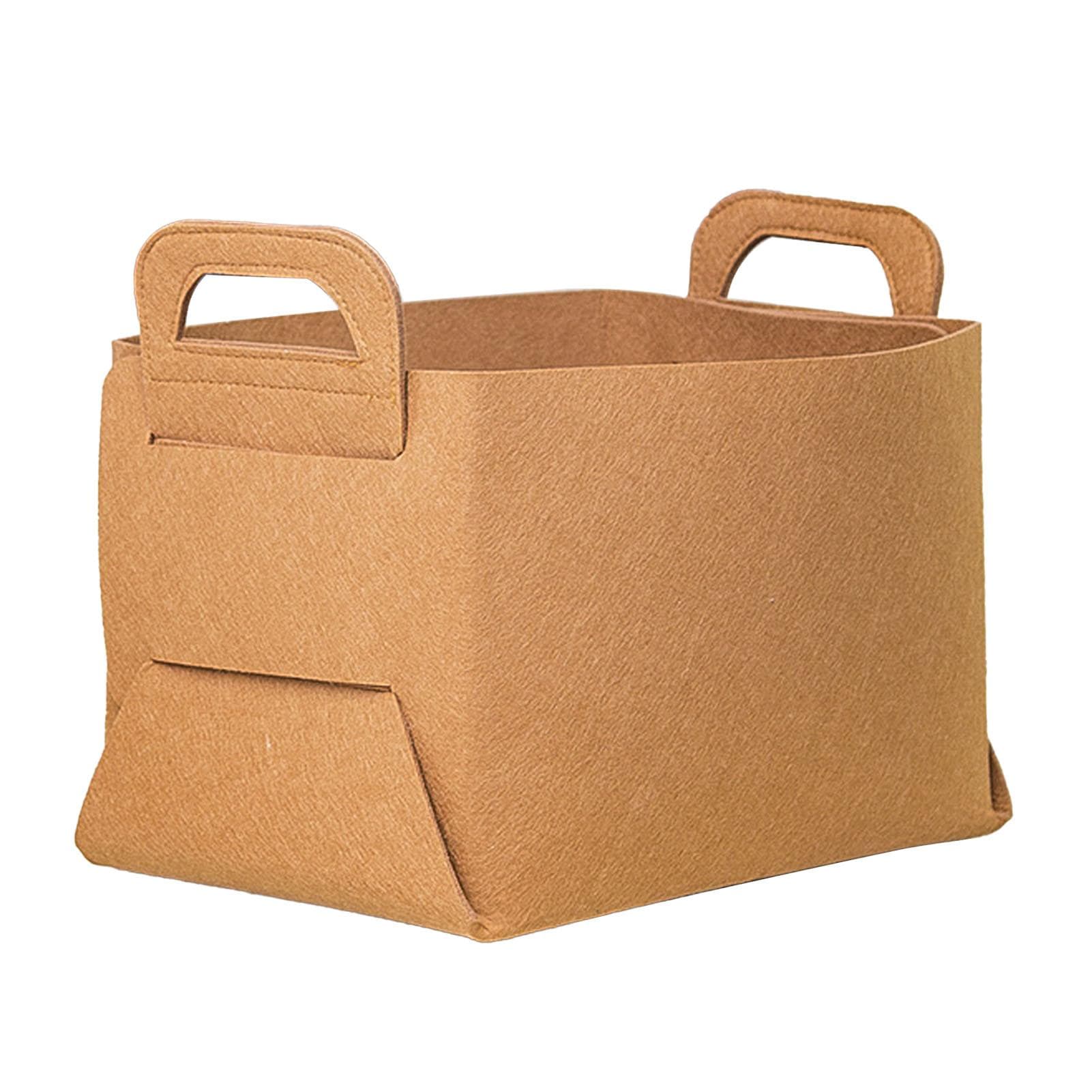 Felt Storage Basket Large Capacity Foldable Felt Storage Bin with Carry Handles for Laundry Closet brown