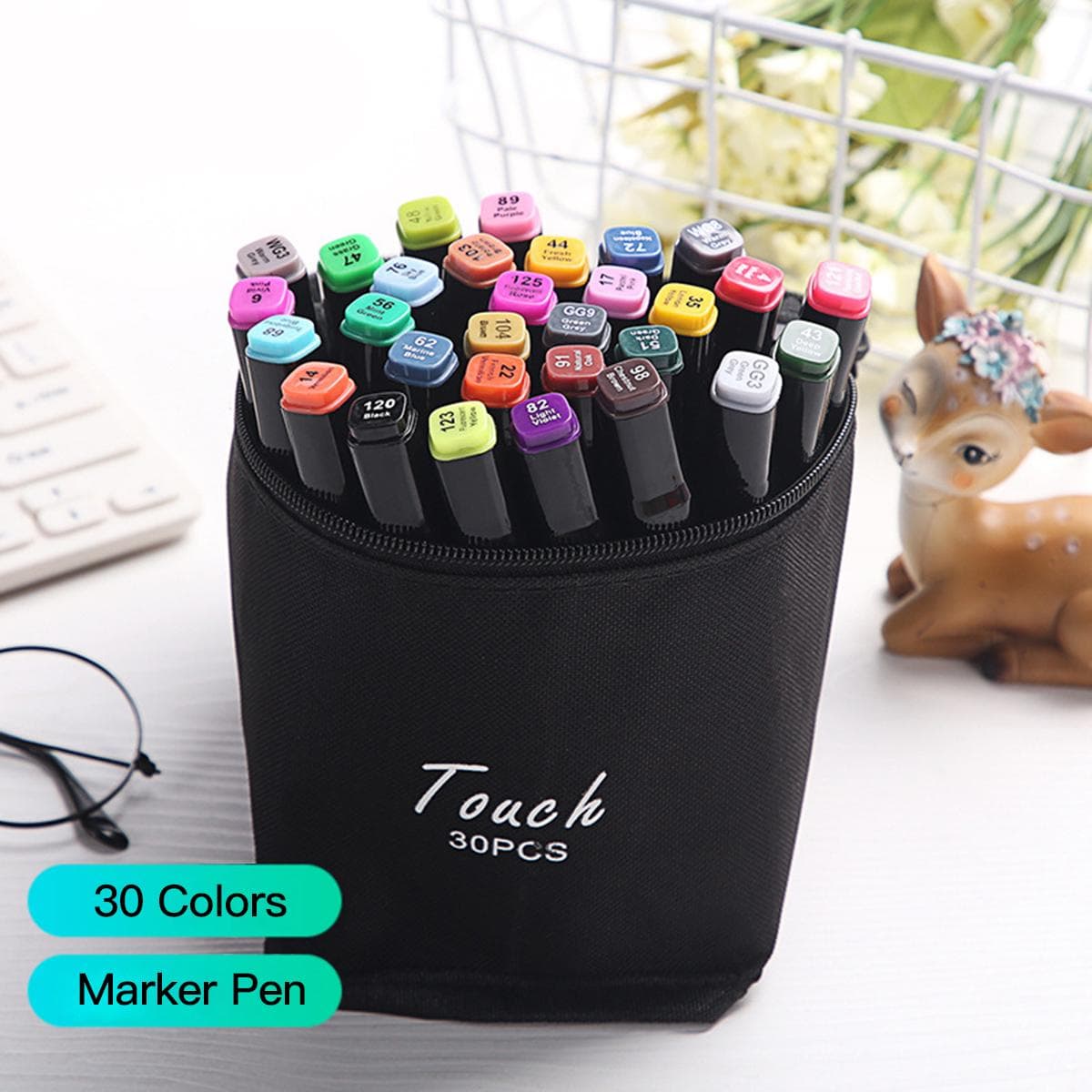 Multicolor Art Markers Set Double Tip Broad Fine Point Marker Pen with Carrying Bag Art Supplies for 30 Colors
