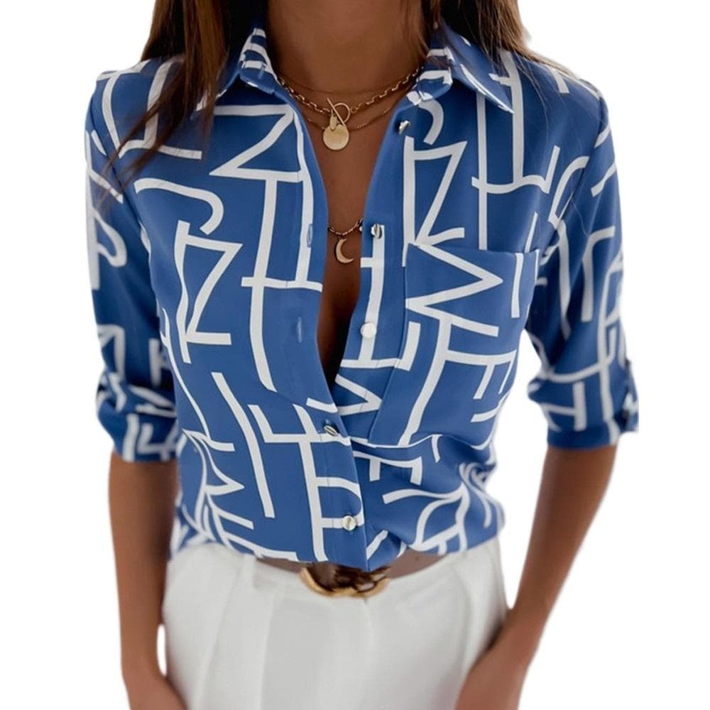 GMXIA Women's Fashion Casual Summer Long Sleeve POLO-Neck Blouses & Shirts L