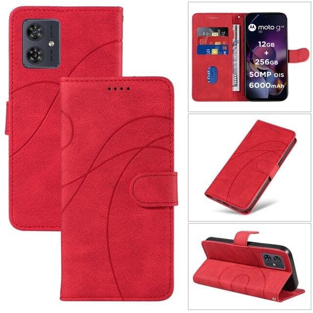 G 84 54 14 Flip Magnetic Cards Solt Wallet Leather Case for Motorola Moto G84 G54 G32 G14 G73 G13 G23 G53 Curved Lines Book Kickstand Holder Cover For MOTO G54 red