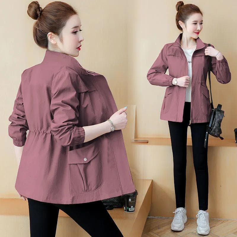 Women's Short Jacket Spring and Autumn Versatile Plus Size Jacket Solid Color Loose Waist Jacket Top M purple
