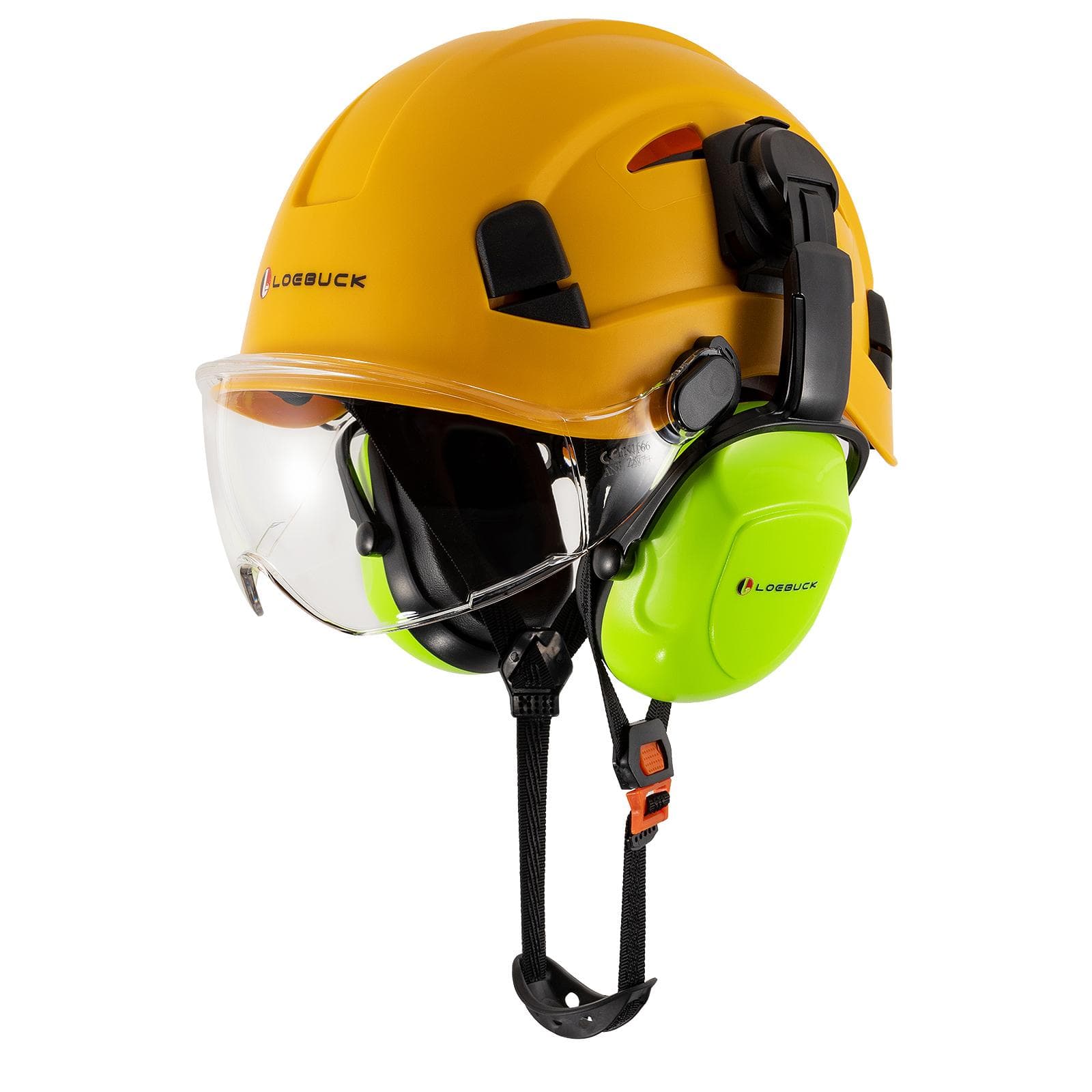 LOEBUCK American style construction work safety helmet with goggles and noise-reducing industrial protective soundproof earmuffs Hard hat Yellow +T Suit