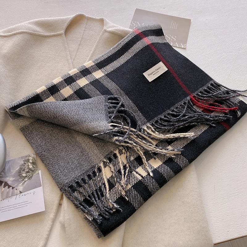 New Autumn Winter Fashion Cashmere Plaid Design Scarf Men Women Warm Thickening Shawl Neckerchief Scarves Bufanda Tassel 2024 black