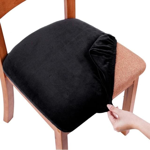 Velvet Spandex Dining Room Chair Seat Covers Removable Washable Elastic Cushion Covers For Upholstered Dining Chair black