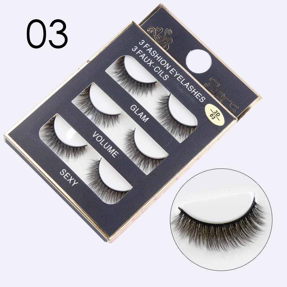 3Pairs Natural False Eyelashes 3D Mink Lashes Eyelash Extension Makeup False Lashes Kit 03