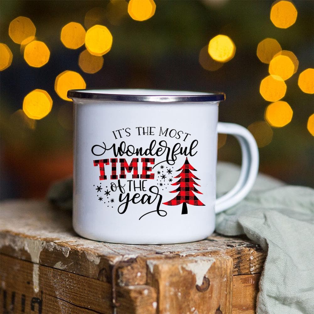 Snowman Deer Print Enamel Coffee Mugs Christmas Gifts New Year Party Wine Beer Juice Drink Tea Cups Mug Home Kitchen Drinkware