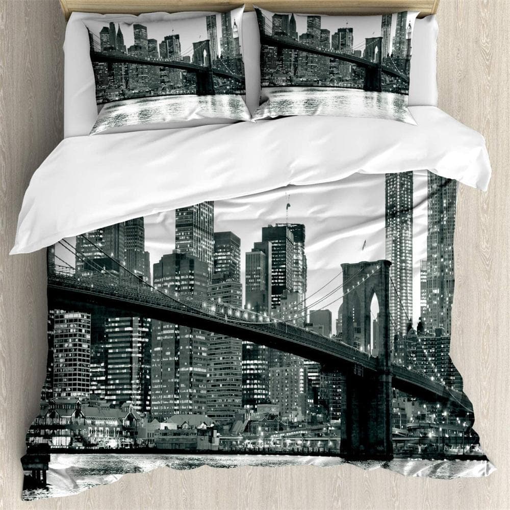 City bridge view 3Pcs Bedding Sets 3D Digital Printing Custom Quilt Duvet Cover Set Home Queen King Quilt Pillowcase EU single(135x200cm)