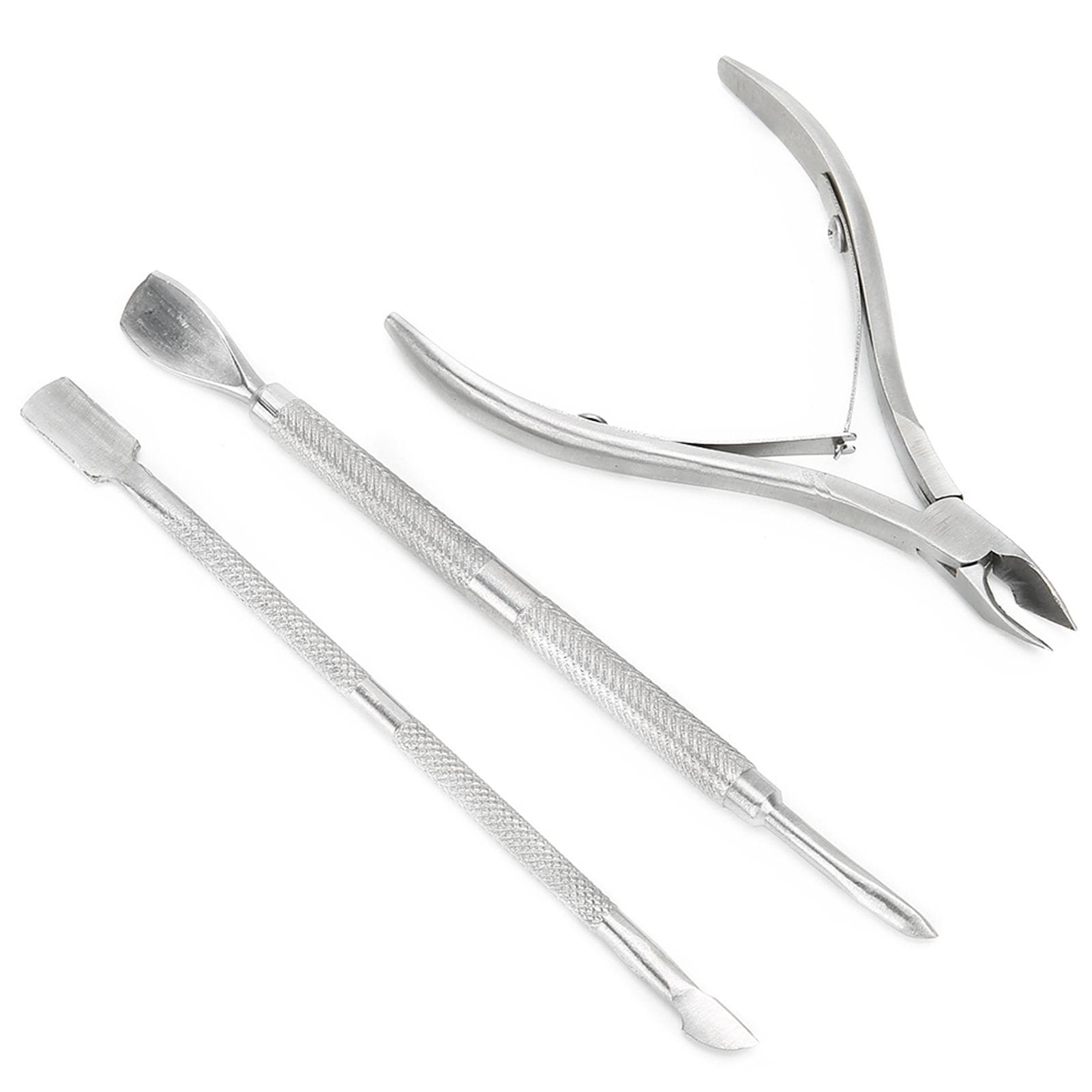 3pcs Stainless Steel Cuticle Nippers Dead Skin Removal Steel Pusher Manicure Tool Set white