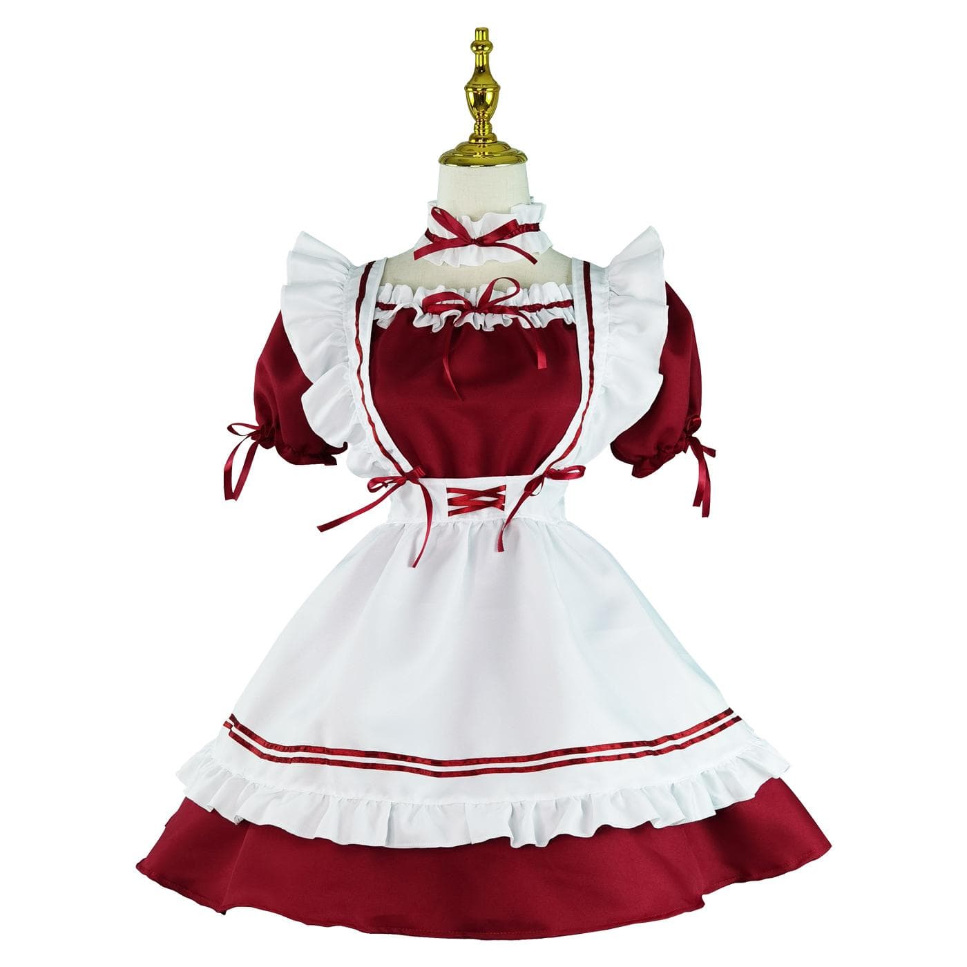 Cosplay Red Wine Sweetheart Maid Dress Cute Maid Dress S wine red