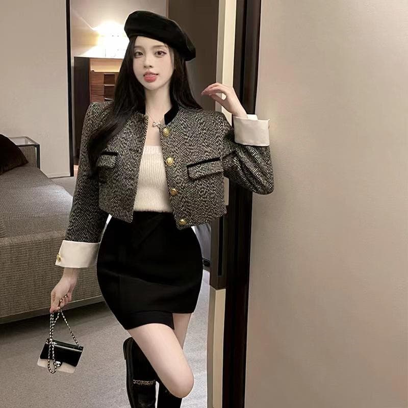 Small Fragrance Style Jacket for Women's Celebrity Style Niche Retro Trendy Short Top XXL