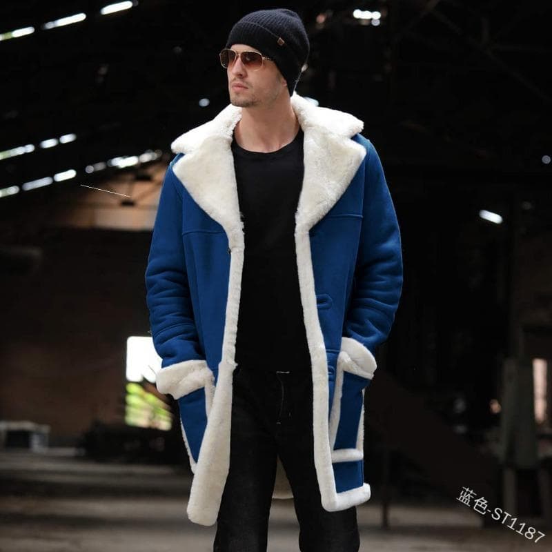Men's Fur All-in-one Coat Thickened Coat Independent Station Imitation Leather 5XL blue