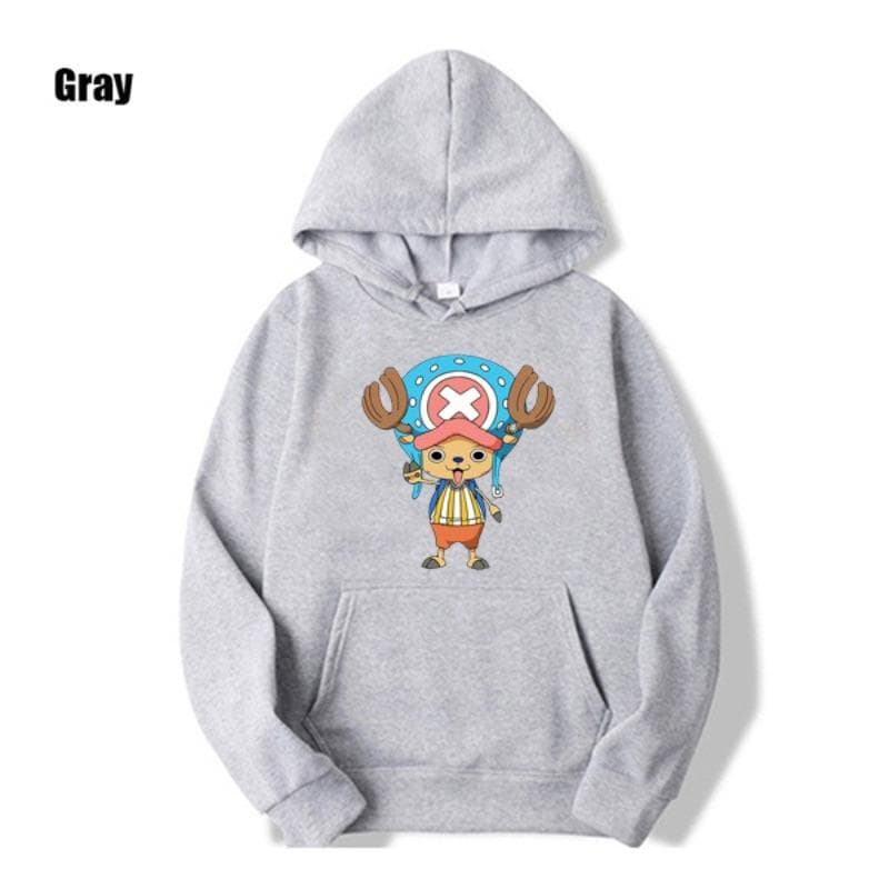 Anime One Piece Tony Tony Chopper Printed Hoodie Men Women Anime Hoodie Long Sleeve Fleece Pullovers Autumn Winter Sweatshirt XXL grey