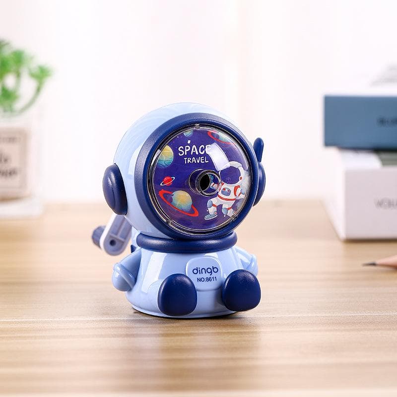 1Pc Astronaut Cartoon Pencil Sharpener Students Pencil Sharpener Hand Crank Manual Sharpener Pencil Cutter For School blue