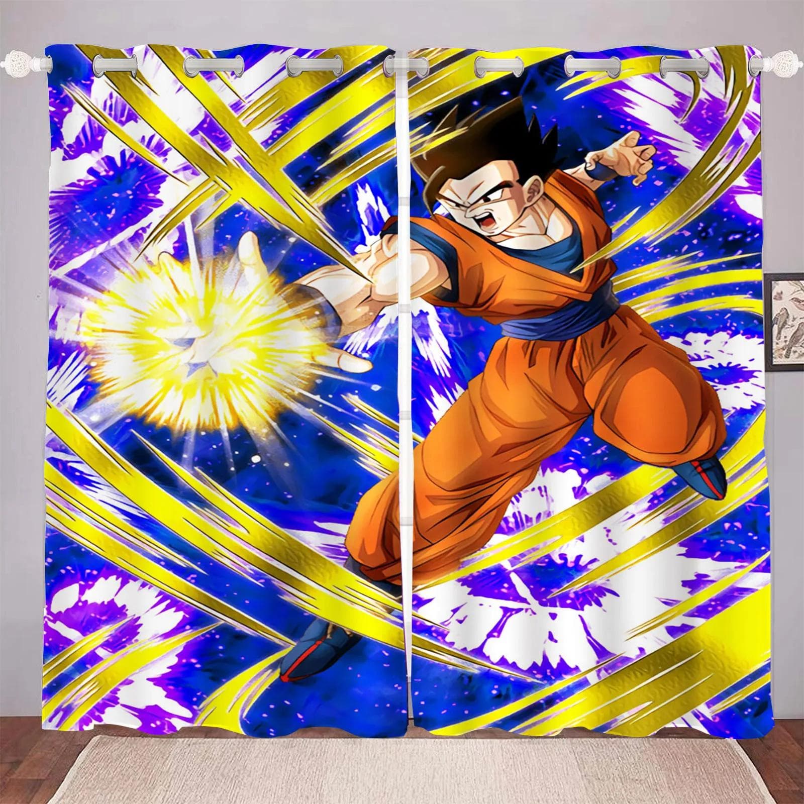 Dragon Ball Cartoon Curtain Print Boy Gifts Bedroom Polyester Shading Living Room Window Blackout Partition Home Decoration 150x166cm&Grommet Top