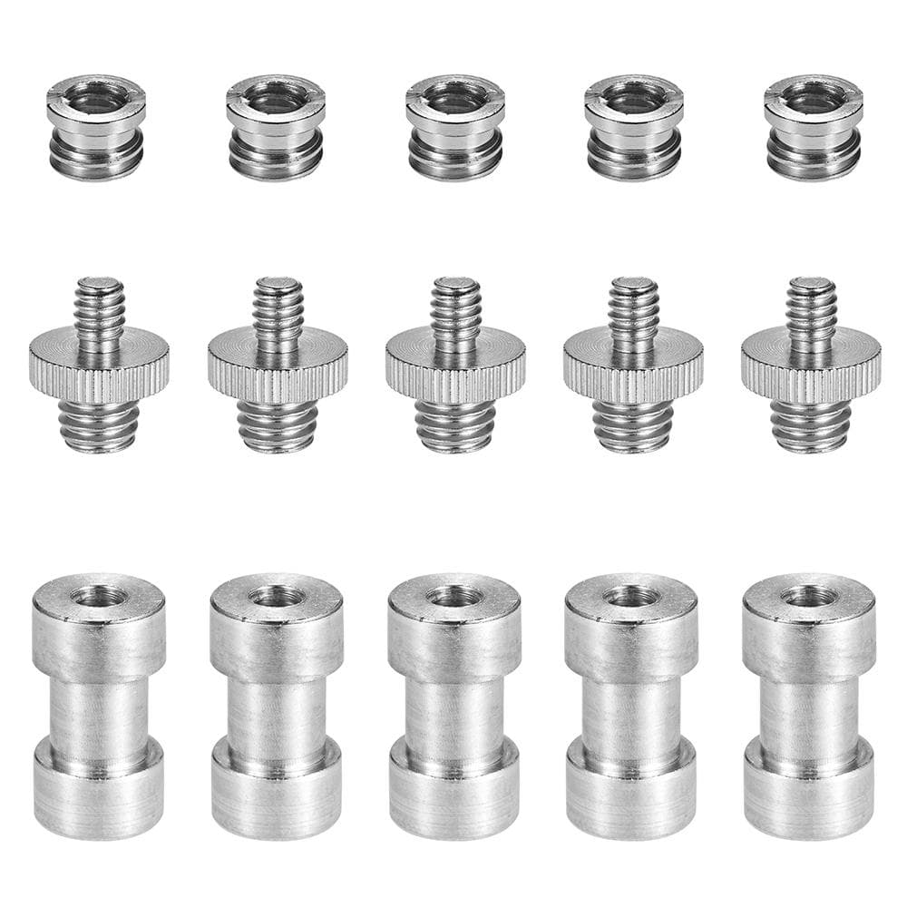 1/4 -20 to 3/8 -16 Threaded Screw Adapter Converter Female Spigot Reducer Bushing Screw Mount Set 5PCS silver