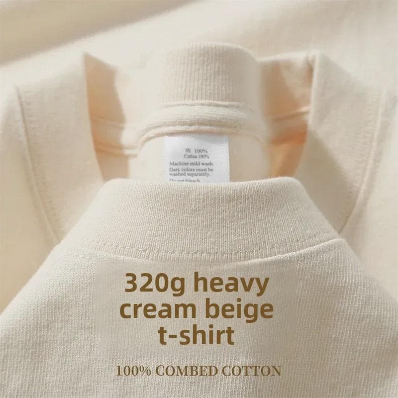 320g Heavyweight White Cotton Short-Sleeve T-Shirt for Men and Women - Thick, Non-Transparent, Loose Fit, Perfect for Summer. M [110-130 jin]