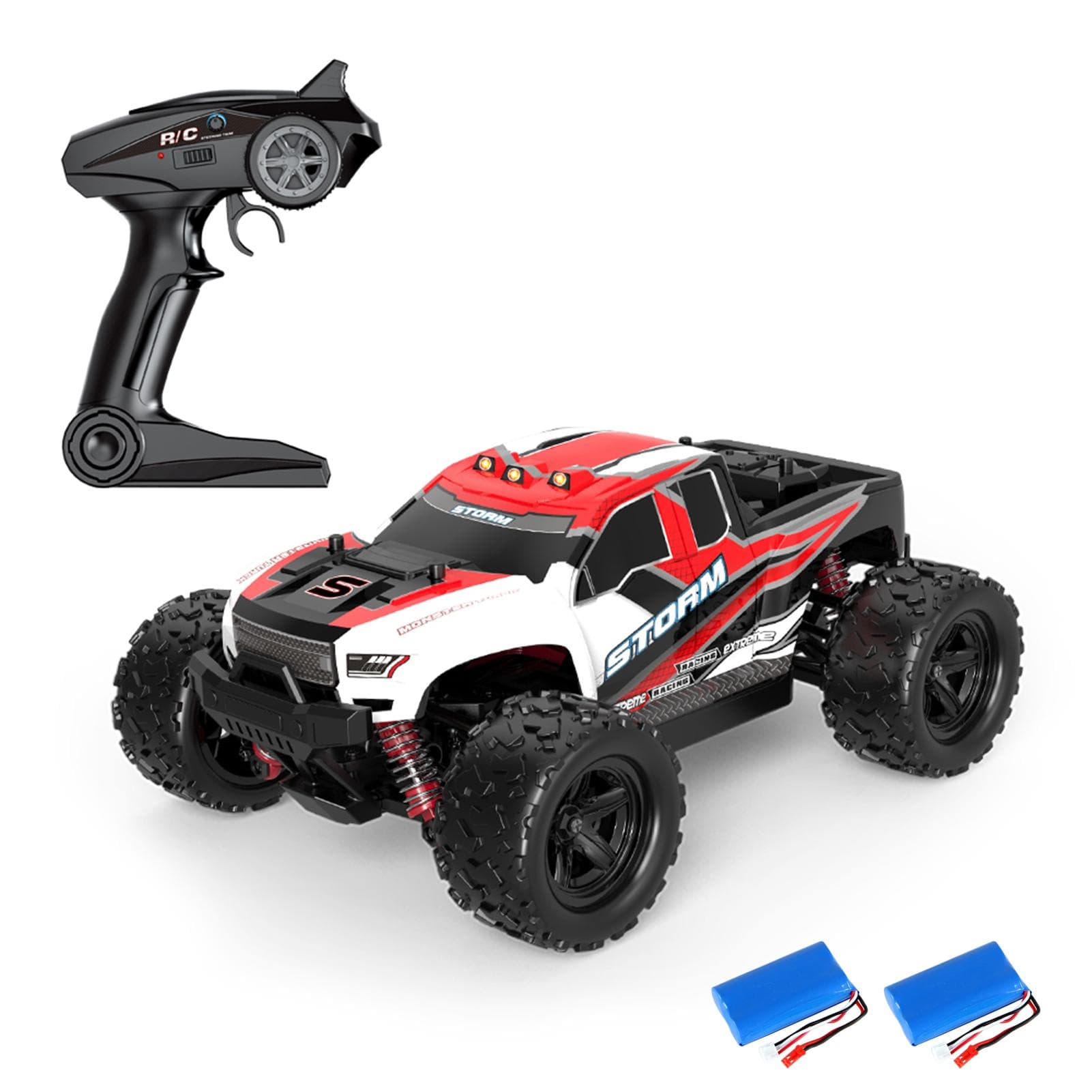 Remote Control Car 1/18 Full Scale 2.4GHz Off Road Trucks 4WD 30KM/H Vehicle Racing Climbing Car 2 battery red