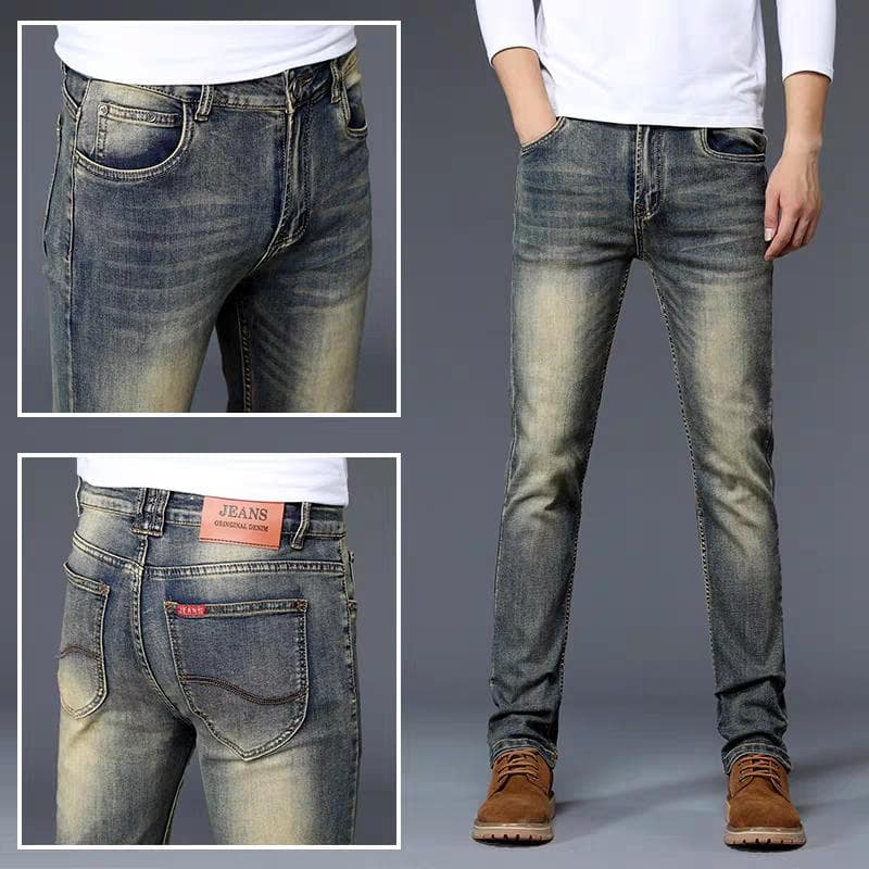 Trendy Slim Light Business Casual Small Leg Jeans Men's Straight Peplum Jeans 32 blue