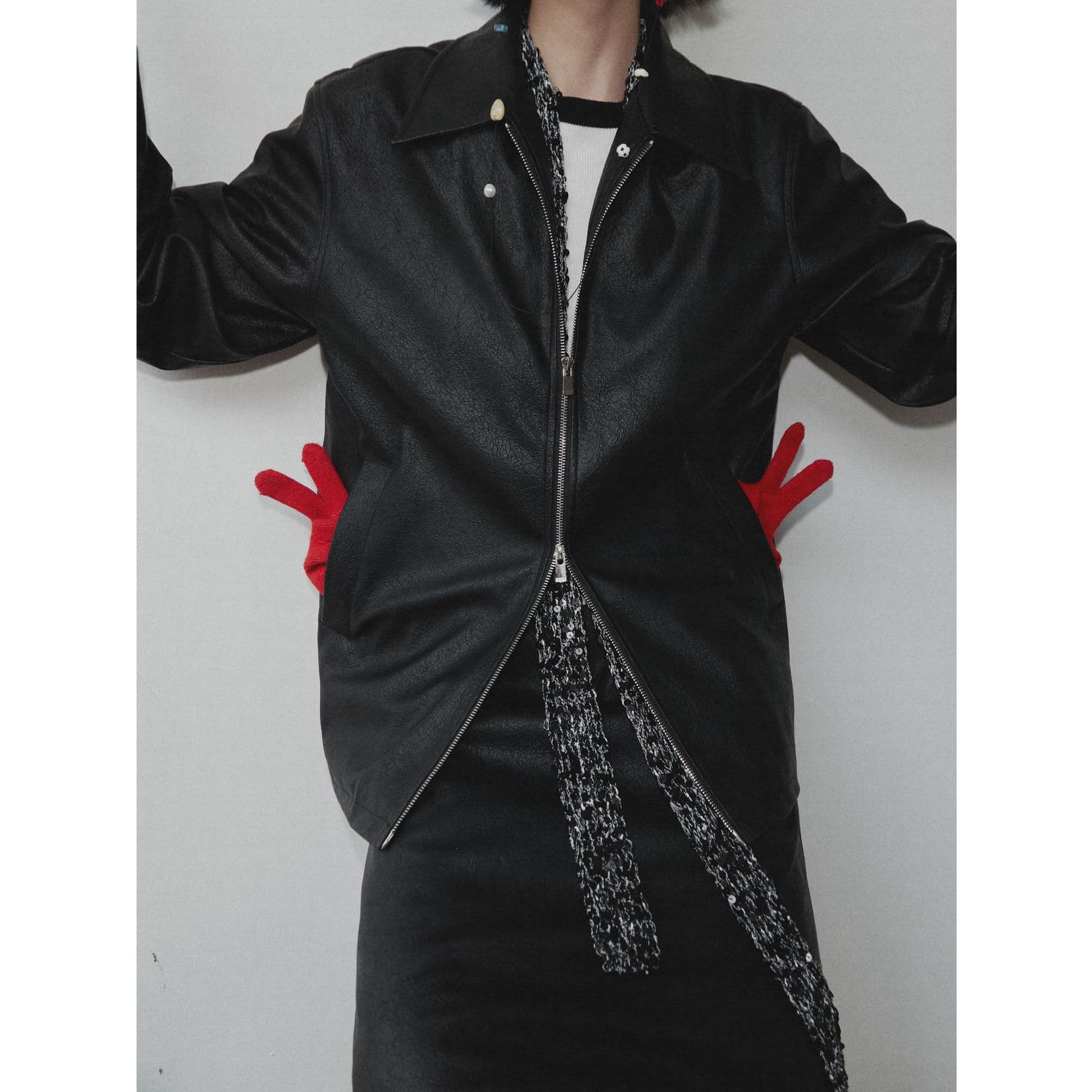 Retro Style Double Zipper Pu Leather Jacket for Women Winter Quilted Thickened Leather Jacket M