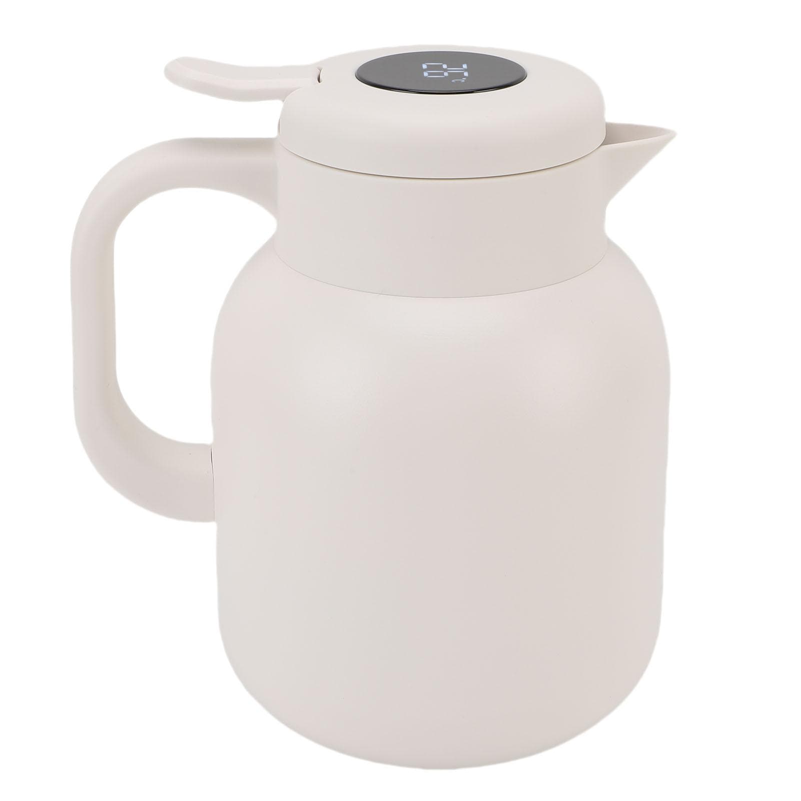 Vacuum Insulated Teapot with Infuser 1500ml Temperature Digital Display Stainless Steel Hot Cold L(for 6.5-9kg) white
