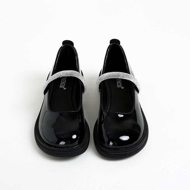 Mary Jane Women's Shoes Patent Leather Chunky Heel Retro Loafers Plus Size Women's Shoes 38 black