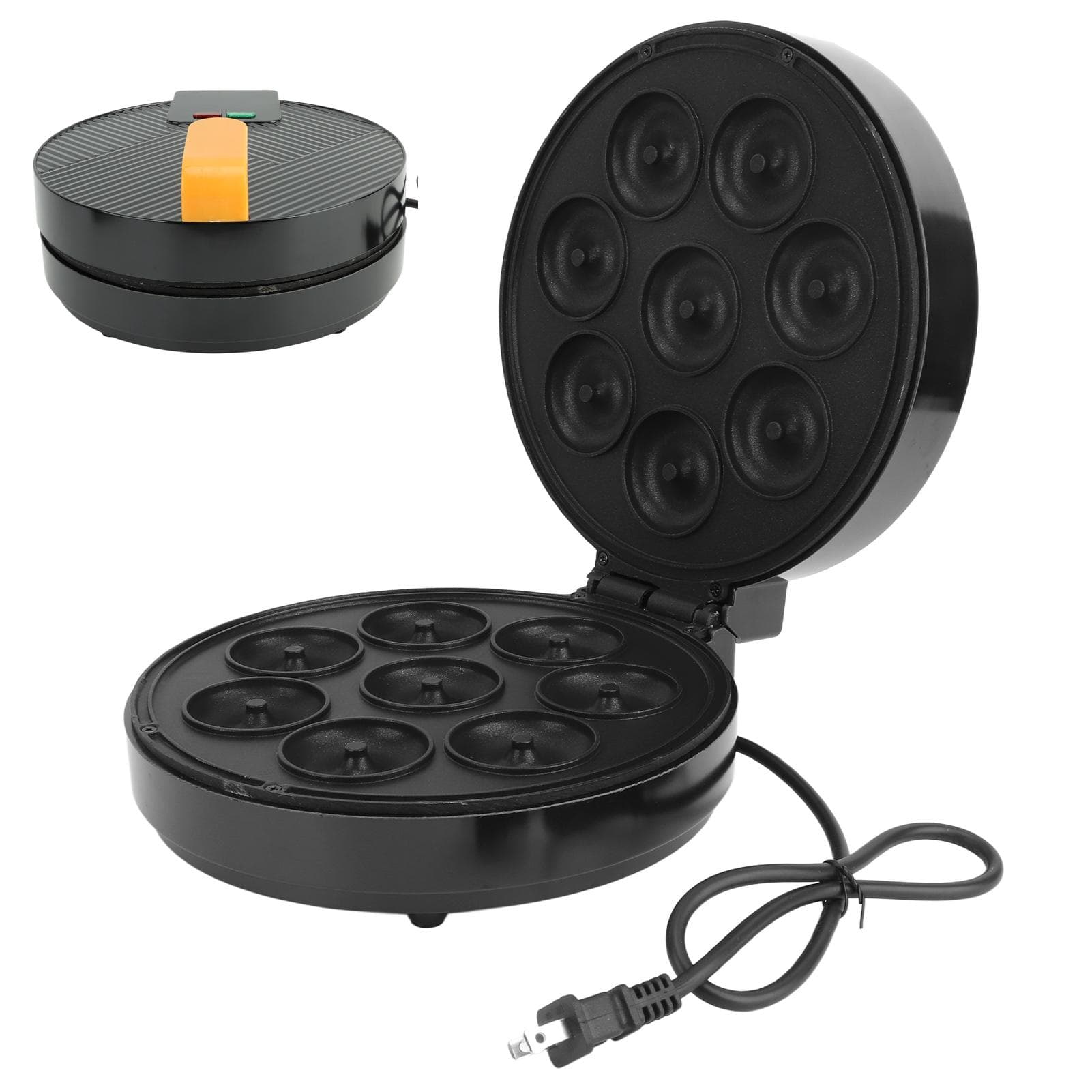 Mini Donut Maker Machine With Non Stick Surface for Breakfast Snacks Desserts Makes 8 Doughnuts L
