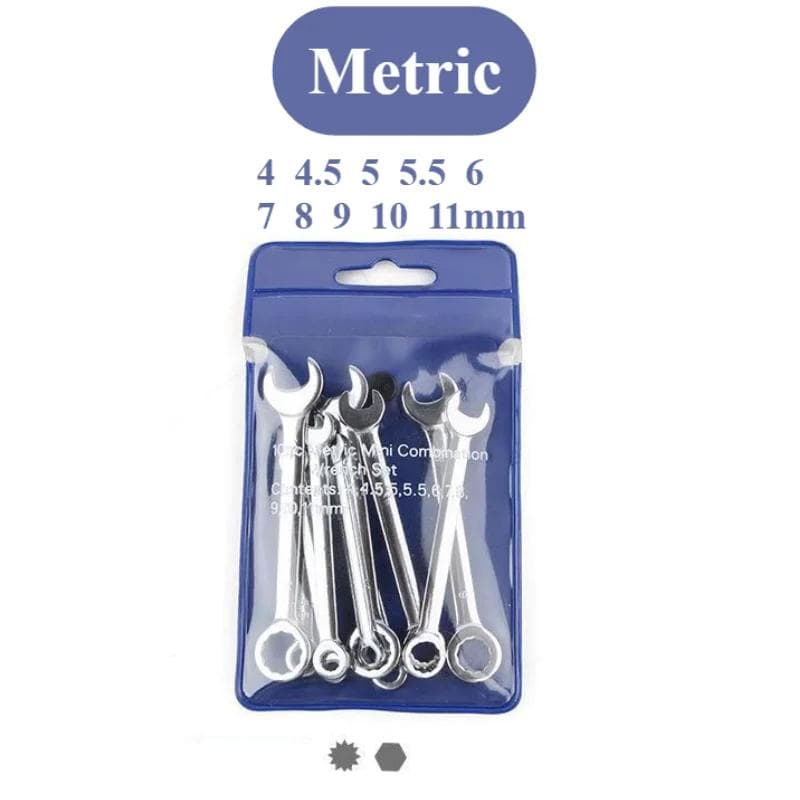 10 Pcs 4-11mm Metrci/Imperial Standard Wrench Mini Open End Wrench 45#Steel Double End Ratchet Wrenches Mini Combination Spanner Metric