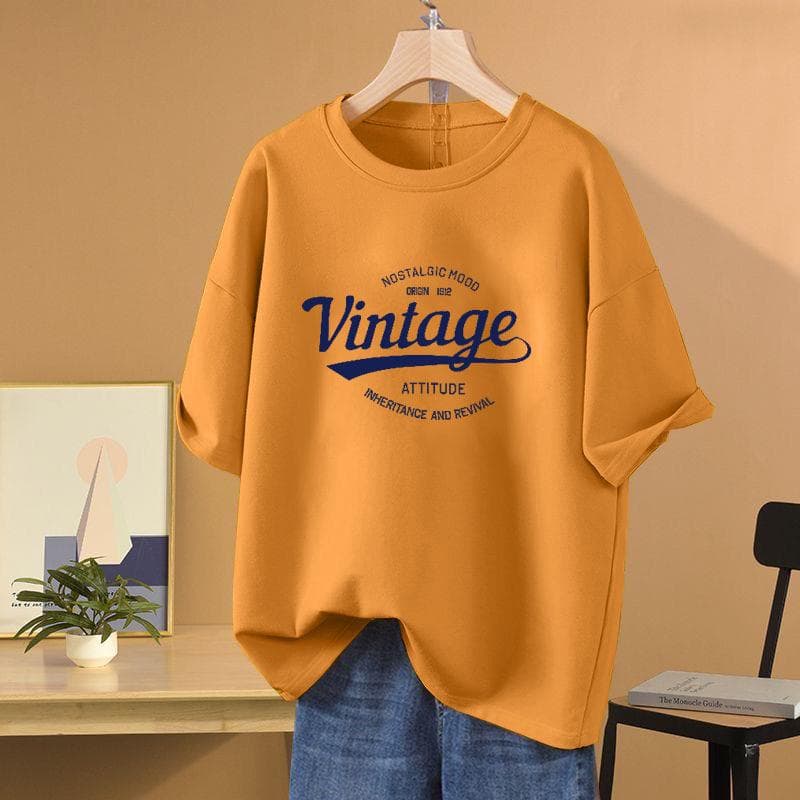 2025 Women's Retro Cotton Slim-Fit Short-Sleeve T-Shirt S (80-100 jin)