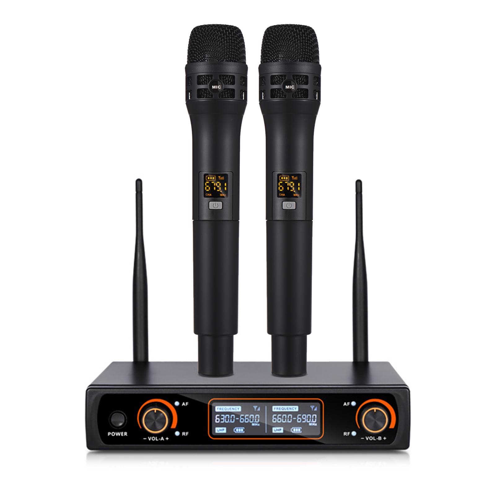Professional 16 Channels UHF Wireless Handheld Microphone System 2 Microphones 1 Receiver 6.35mm EU Plug