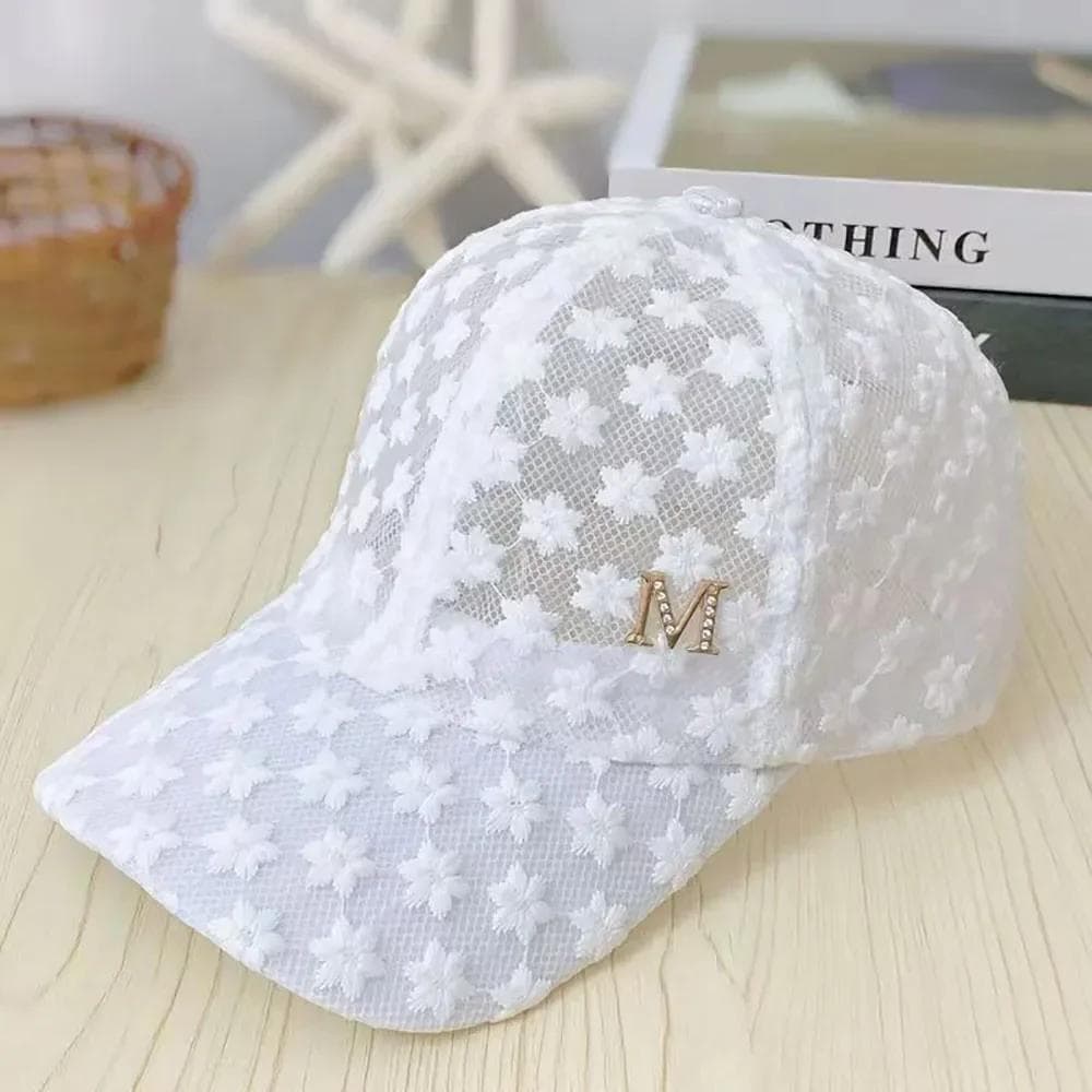 Women's Summer Baseball Cap Letter M Embroidery Lace Versatile Mesh Hat For Women Outdoor Sports Sunscreen Sun Hats