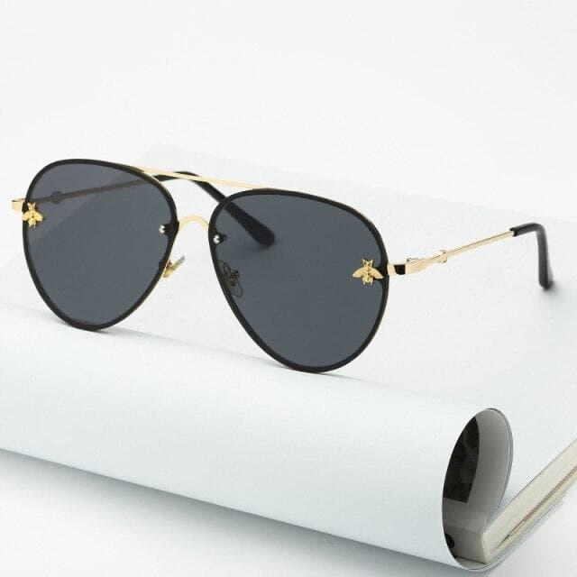 Vintage Bee Pilot Sunglasses Women Luxury Brand Designer Sun Glasses Male Female High Quality Metal Frame Gradient Oculos De Sol black gray