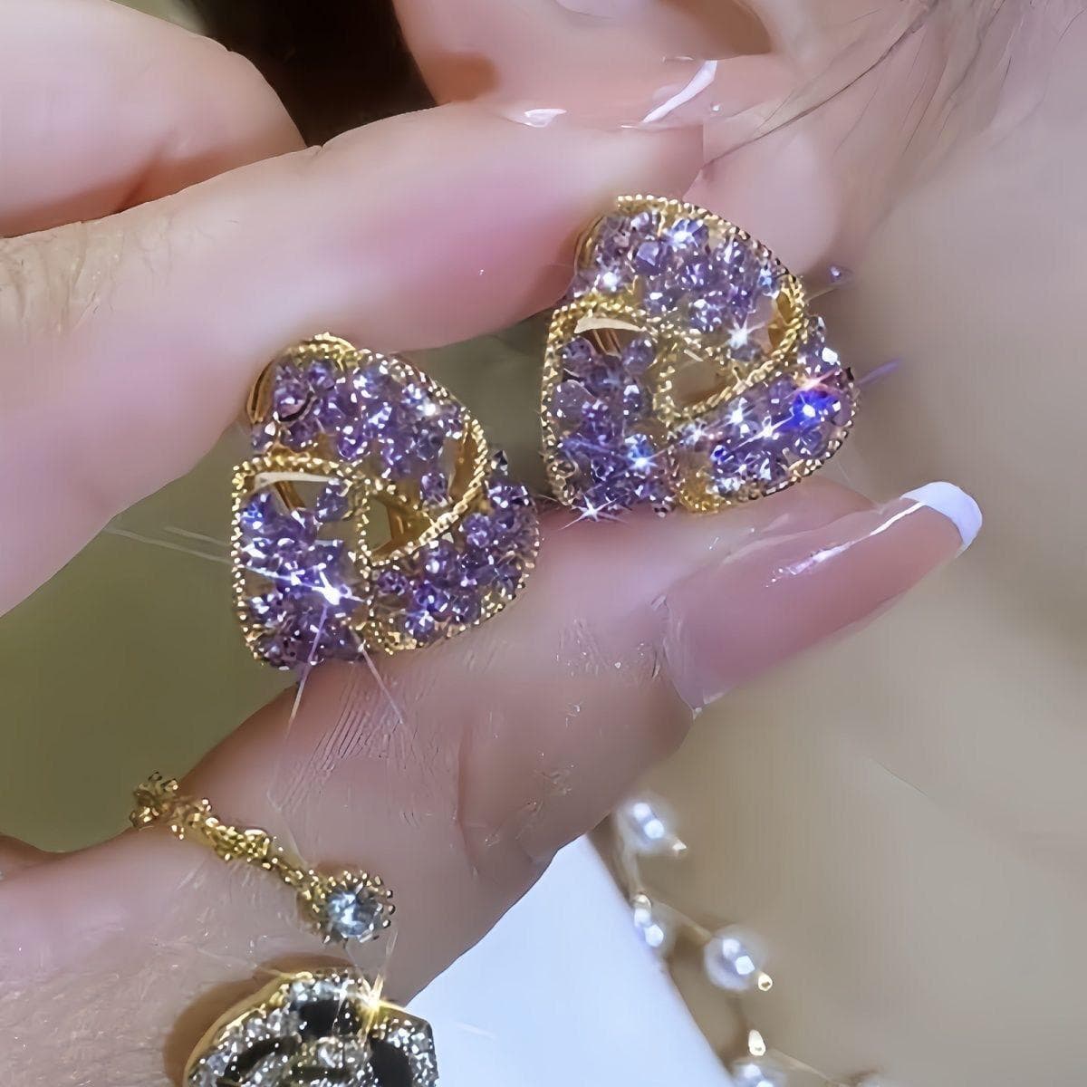 Fashionable and Versatile Full Diamond Temperament Earrings KTJ purple