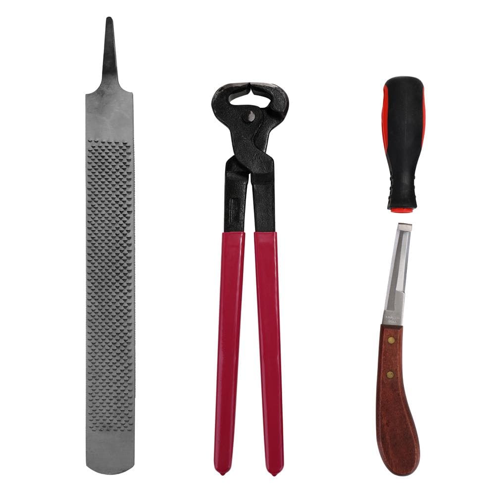 4PCS Horse Farrier Hoof Nipper Trim Shoeing File Rasp Handle Hoof Cutter Multicolor