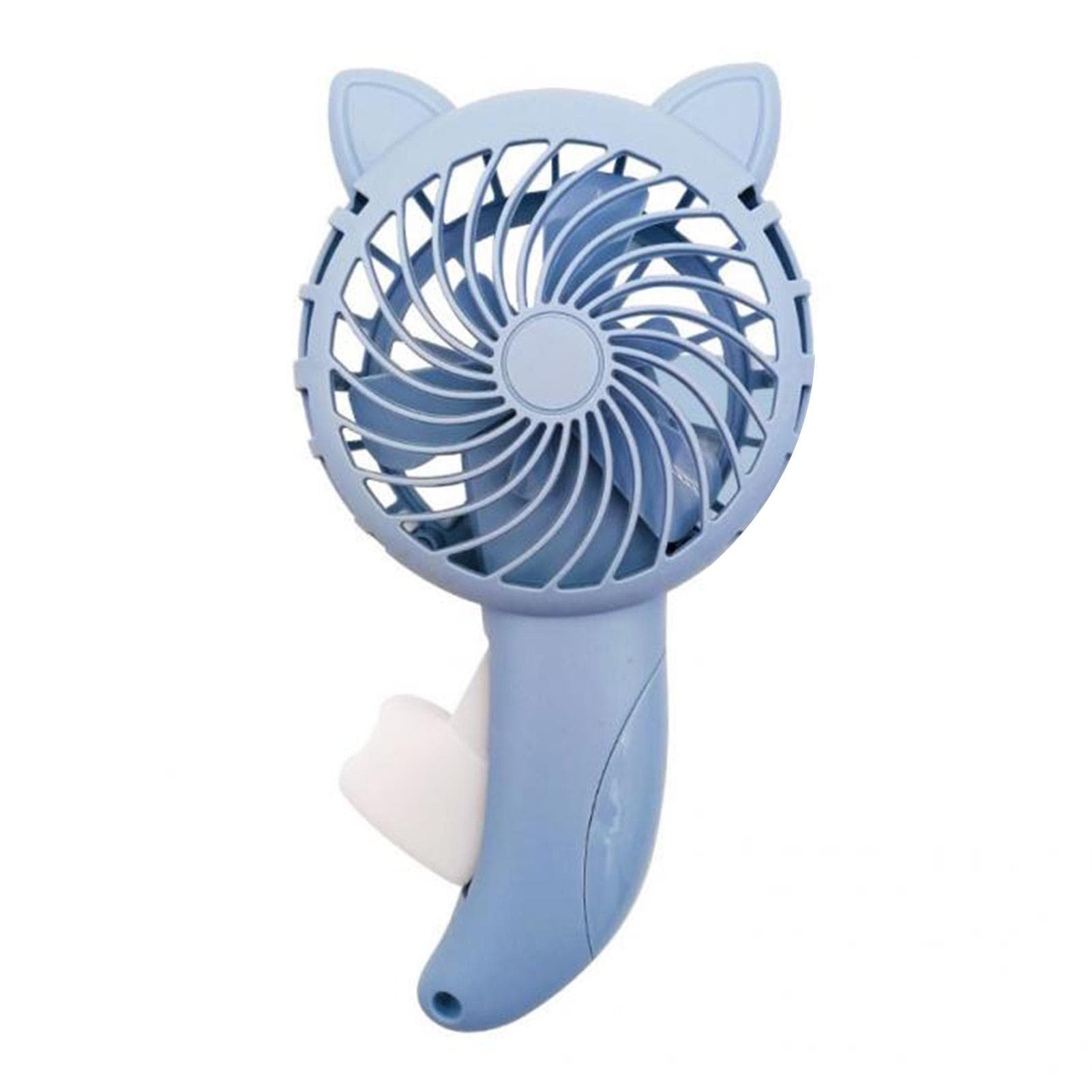 Hand Press Fan Cartoon Cat Ear Handheld Fan No Battery Manual Small Cooling Fan for Travel Outdoor blue