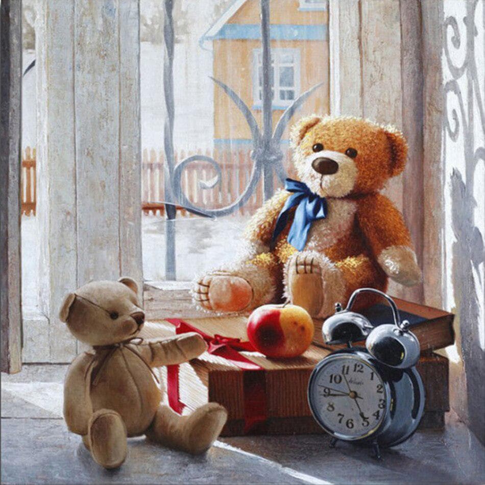 5D DIY Diamond Painting Teddy Bear & Clock Diamond Embroidery Cross Stitch 20X30CM