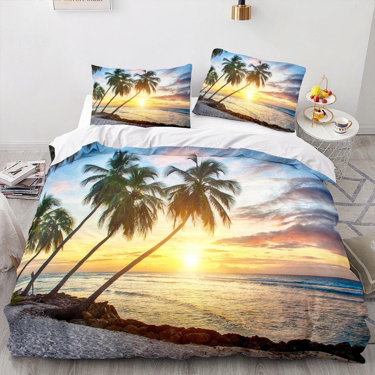 Sea View Coconut Duvet Cover Large Calico Double Size Quilt Bedding Set Single Full Set for Teens Adults Microfiber Single EU single(135x200cm)
