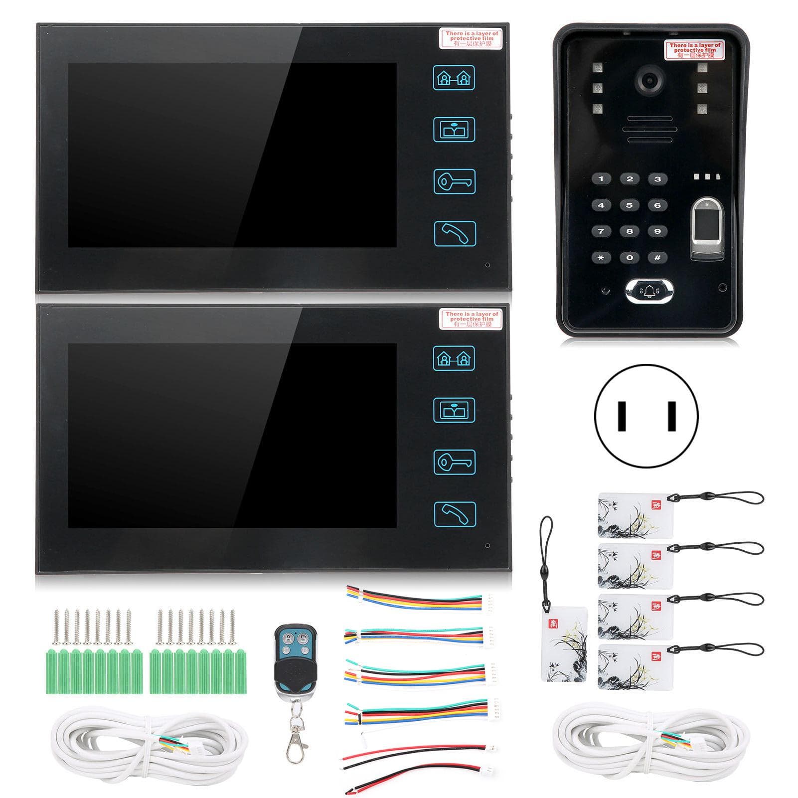 7in Video Doorphone 2 Monitors Fingerprint Password ID Card Remote Unlock Safety Access Control Kit
