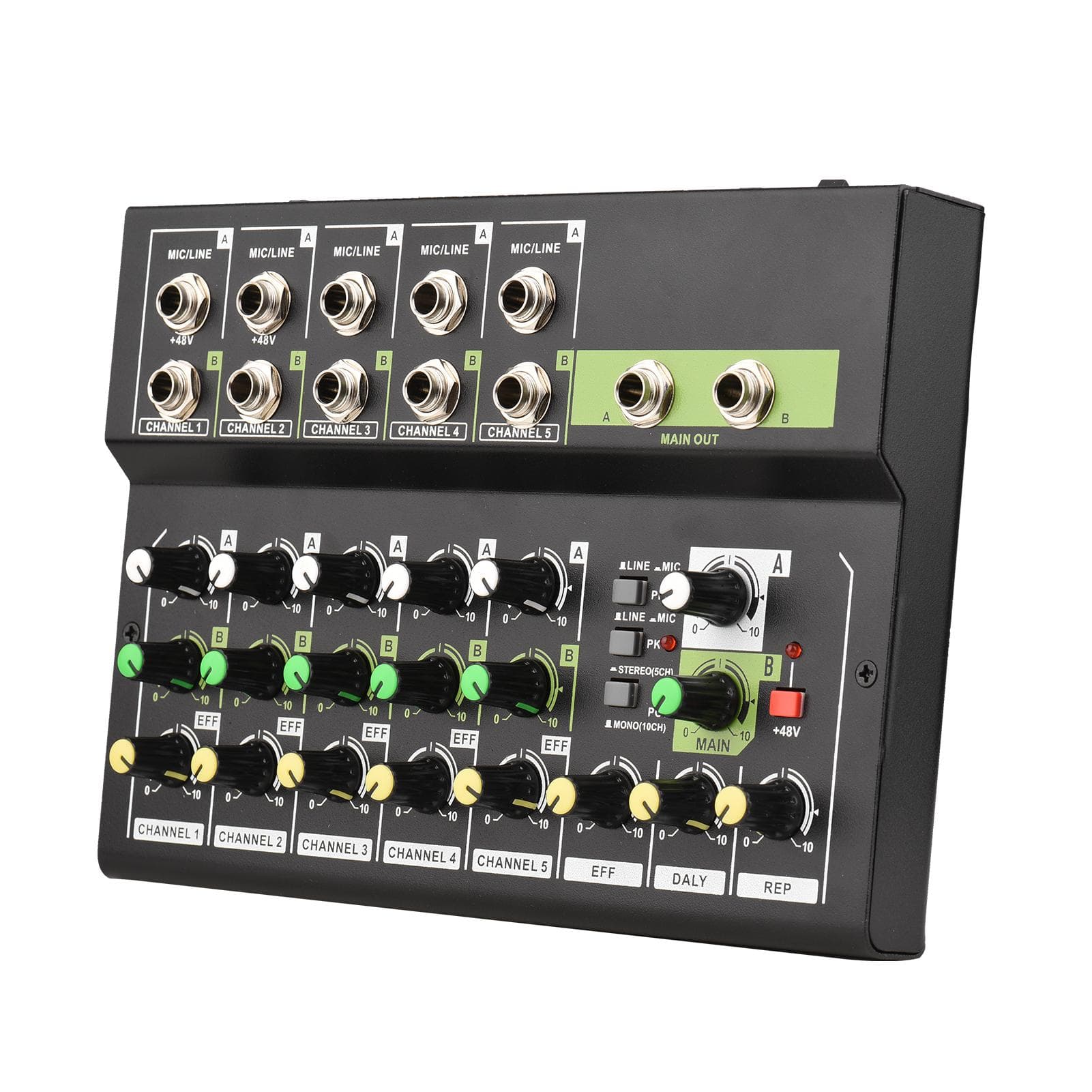 10-Channel Mixing Console Digital Audio Mixer Stereo Mic/Line Mixer with Reverb & 48V Phantom Power EU Plug