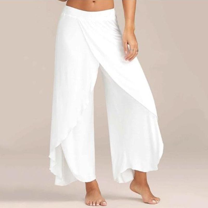Casual Wide Leg Pants Female Loose Fitness Dance Split Summer Yoga Trousers Women Elastic Waist Workout Solid Clothing 21923 S white