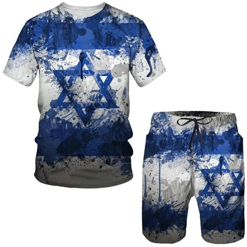 U.S.A/Israel National Emblem 2 Piece Sets Tracksuit Men's Oversized Clothes Summer Beach Style 3D Printed Men Suit Tshirt S XL