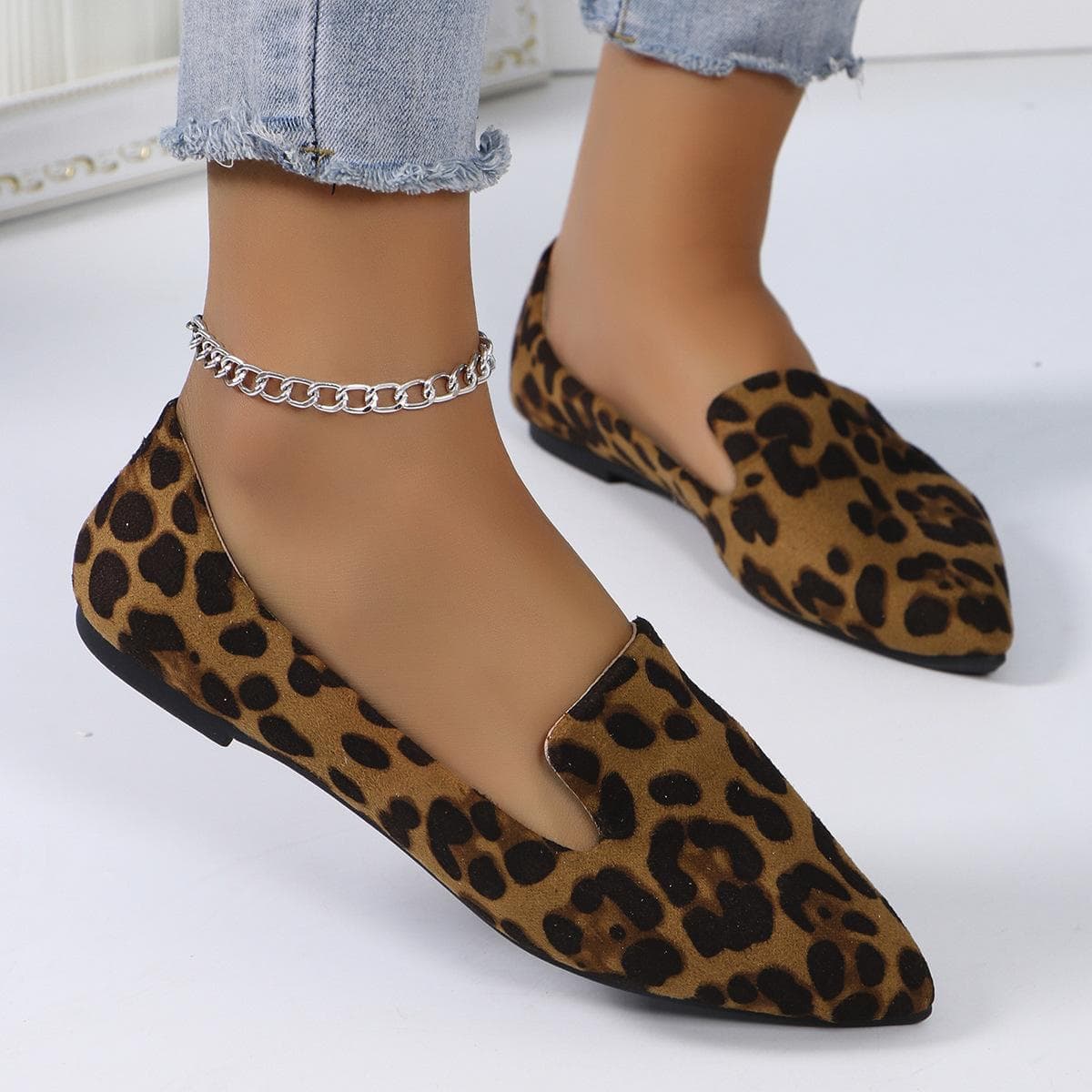 Fashion Shallow Mouth Leopard Print Flat Shoes Spring Summer Women's Shoes 45 brown