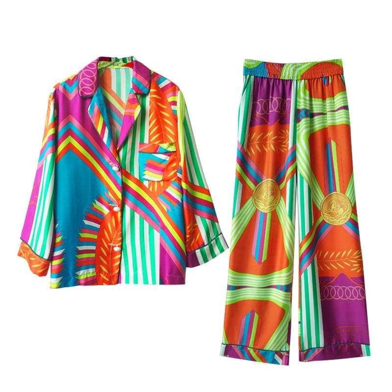 Women Silk Pajamas Autumn Korean Fashion Sleepwear Loose Cardigan Long Sleeves Pants Set 2 Piece Sexy Satin Pyjamas Home Clothes M