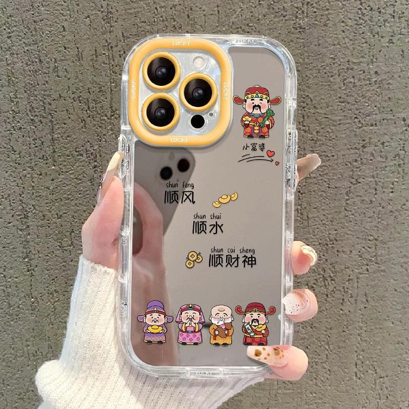 Applicable To Apple 15pm Mobile Phone Case Iphone135 God of Wealth 14 Mirror Anti-fall 12 Smooth Flow 11 Transparent Women iPhone SE (2nd Generation)