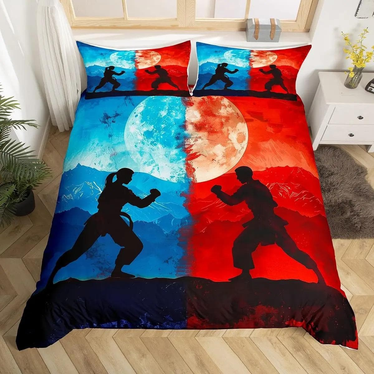 Taekwondo Duvet Cover Set King Queen Size,Chinese Martial Art Kung Fu Bedding Set,sport Theme Quilt Cover with 2 Pillowcases US Twin 172x218cm