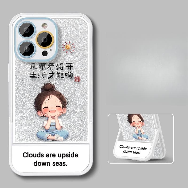 Cross-legged Girl Suitable for 16promax IPhone Case Iphone15 Invisible Bracket 14 Flashing Powder 13 Cute 12 Redmi K70/K70 Pro