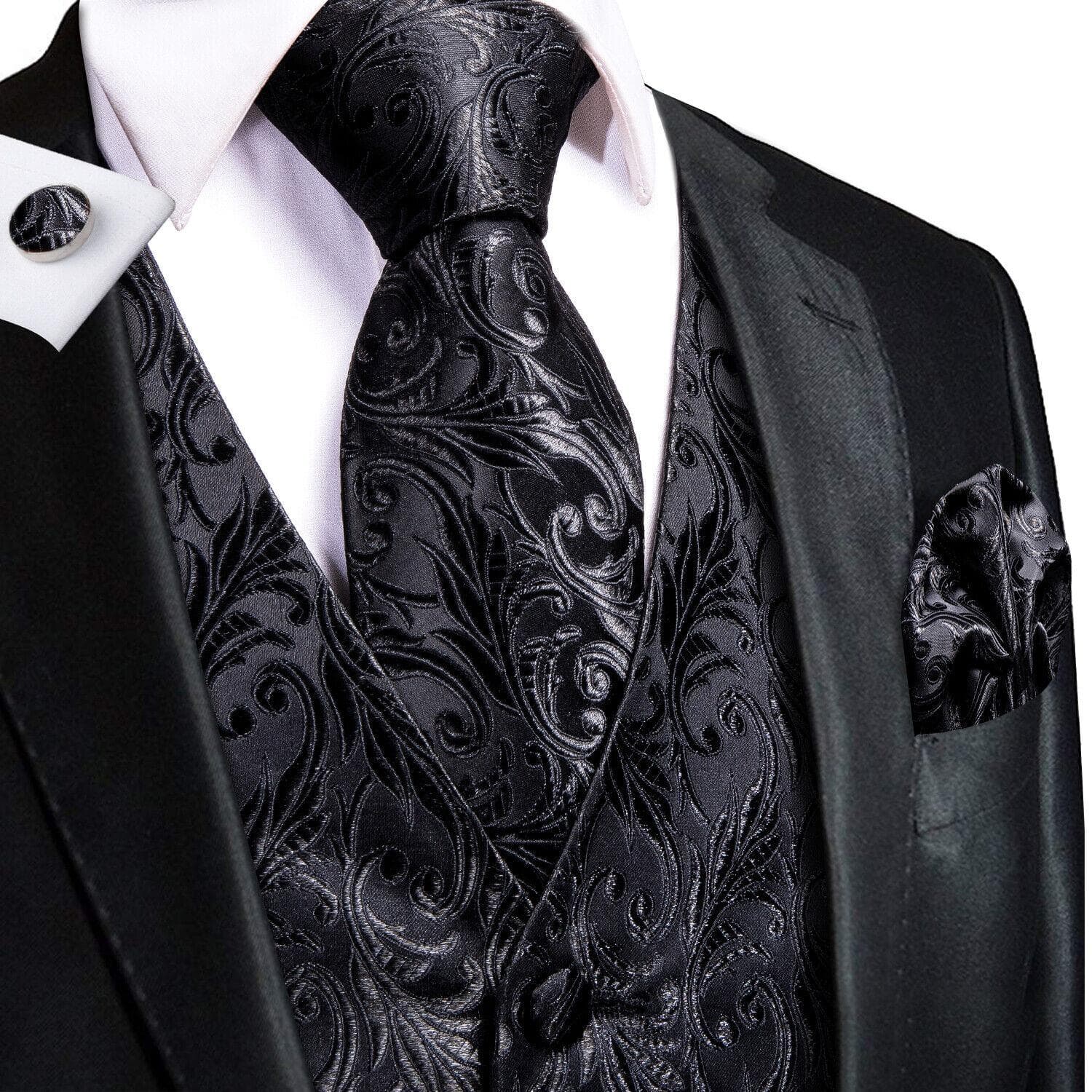 Hi-Tie Tuxedo waistcoat for Men Suit Vest Necktie Handkerchief Cufflinks Set for Wedding Business S