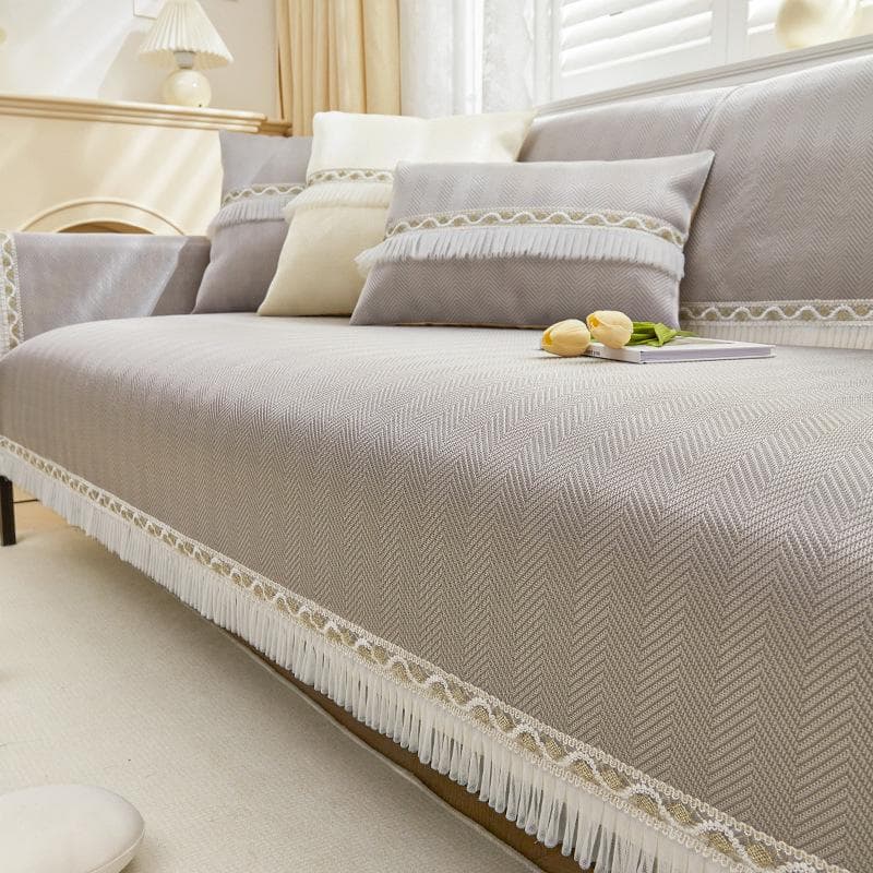 Ice Silk Summer Sofa Cover With White Lace Non-slip Couch Slipcover Protector Cover Universal Sofa Towel for Living Room Decor 70x70cm 1pcs