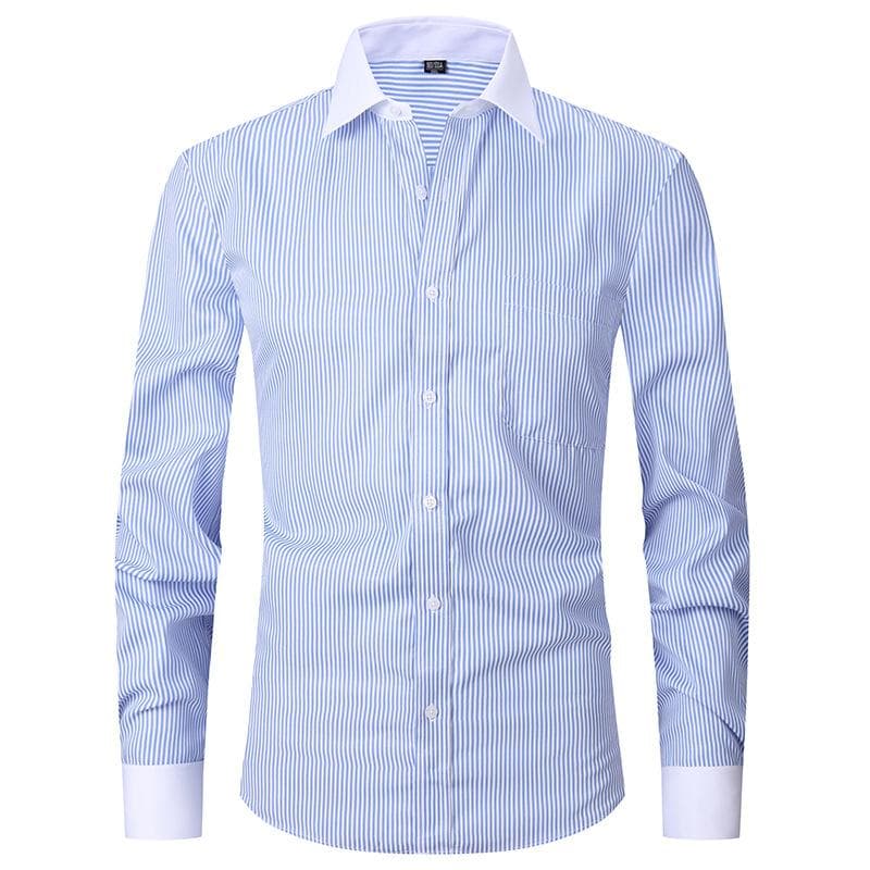 French Business Long-sleeved Shirt Men's Fashion Cufflinks White Collar Shirt Loose Large Size Men's Striped French Shirt Man XL