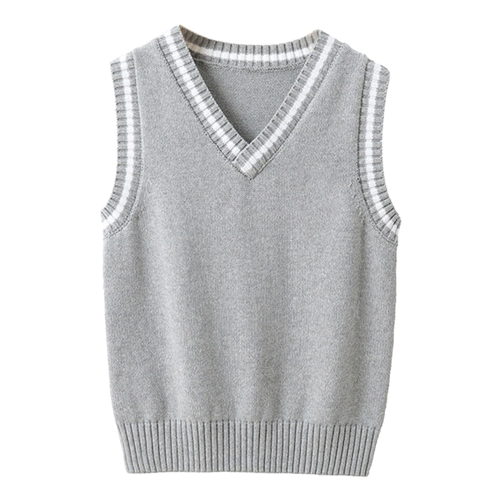 School Uniform Sleeveless V Neck Vest Sweater Waistcoat for Kids Unisex Casual Wear 7-8 Years grey