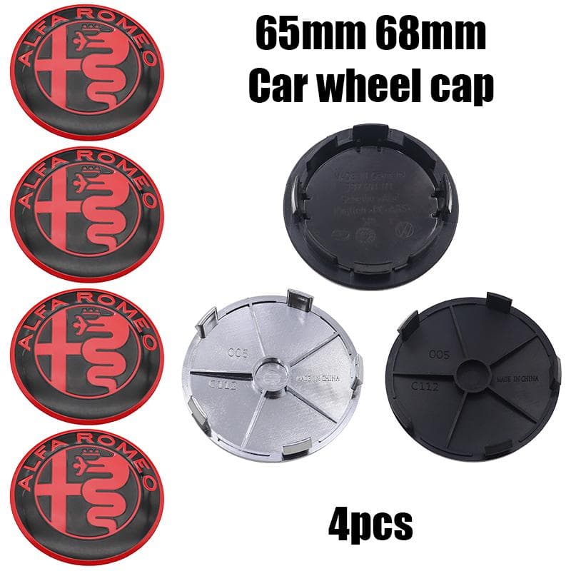For Alfa Romeo 4pcs 65mm 68mm alfa romeo 3D Car wheel emblem Wheel Center Hub auto Rim refit dust-proof badge covers cap styling 68mm black cap